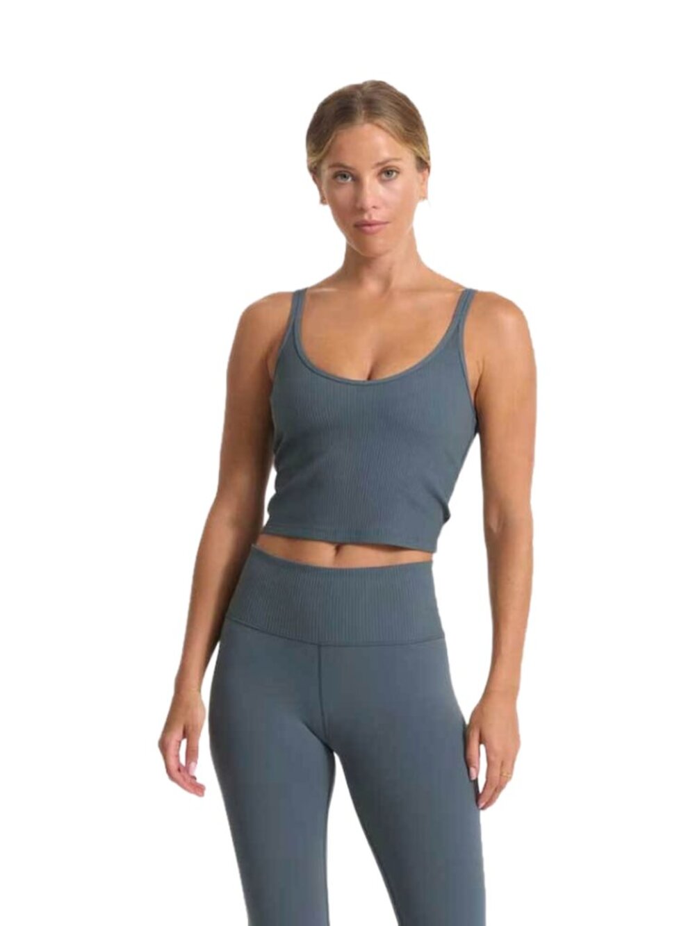 Vuori Rib Crop Tank Stone Activewear Athleisure Yoga Minimalist Gym Pilates